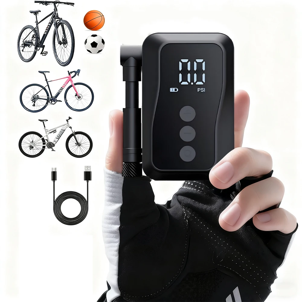

Auto Stop Portable Rechargeable Battery Bike Tire Pump Pocket Size 150PSI Mini Wireless Electric Bicycle air Pump for Road Bike