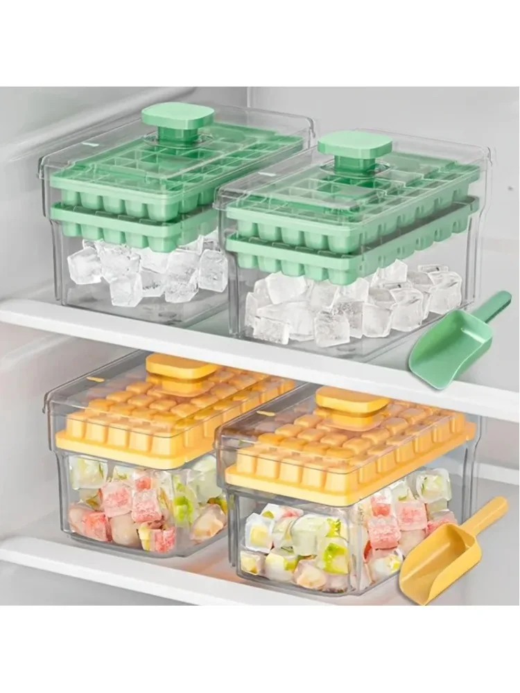 Eiswürfelformen für den Gefrierschrank mit Deckel und Behälter, Eiswürfelform für 68 Eiswürfel, einfaches Herauspressen der Eiswürfel.