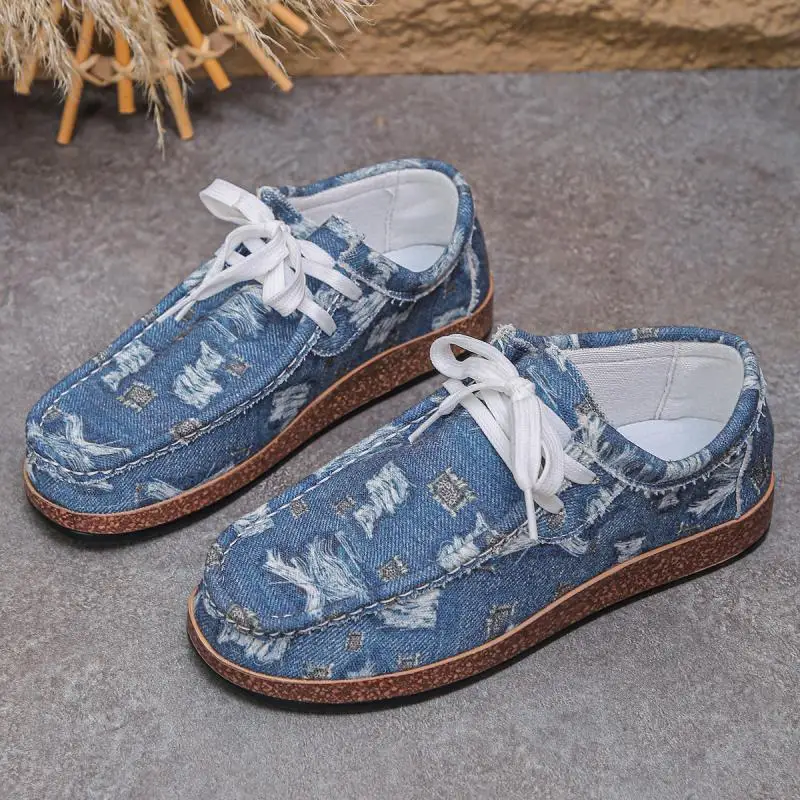 Brand Design Denim Lace Up Canvas Shoes Women 2026 Autumn Comfort Non Slip Flats Sneakers Plus Size Woman's Casual Driving Shoes image 6