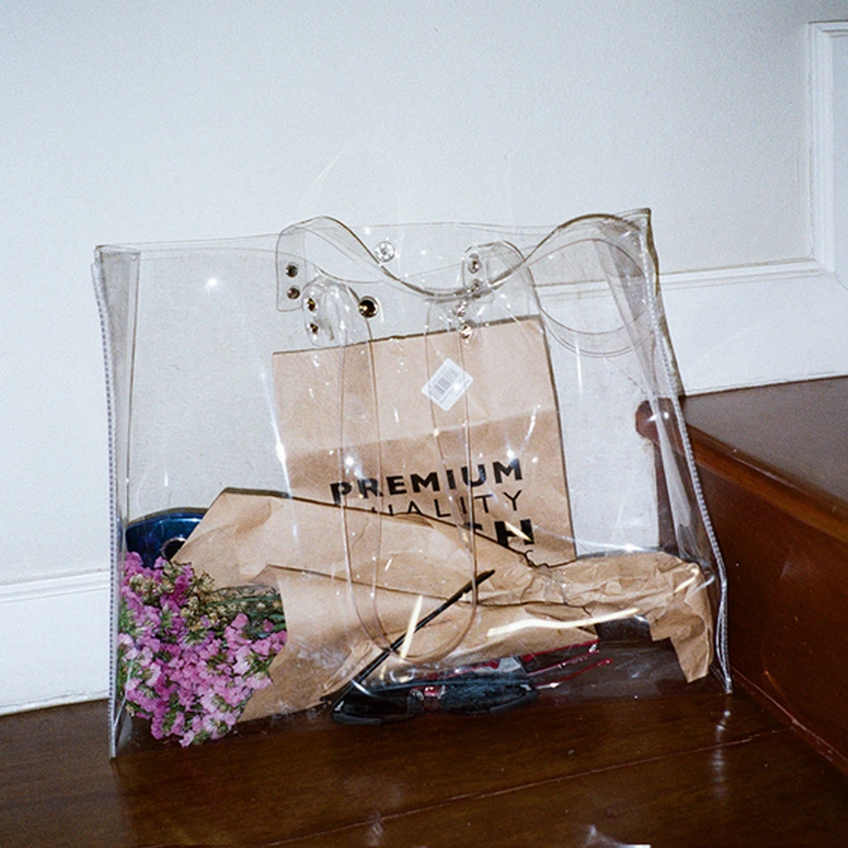 SUNNY BEACH Luxury Brand Clear PVC Women Handbags Jelly Transparent Plastic Summer Vacation Beach Shoulder Bags Totes Bag