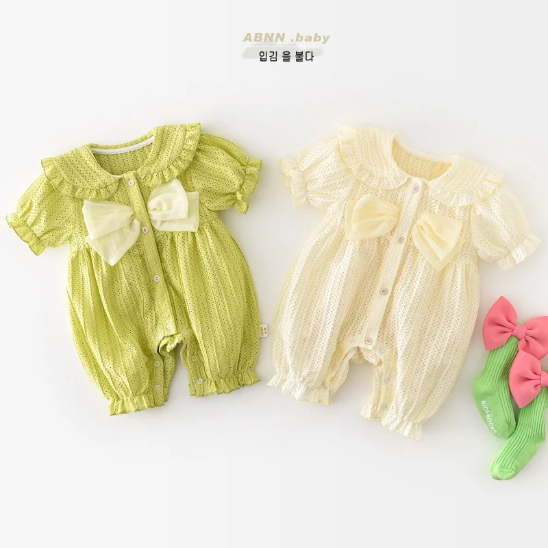 Baby Jumpsuit Baby Girl Bowknot Fresh Summer Outwear Short-Sleeved Rompers Newborn Korean Princess Style