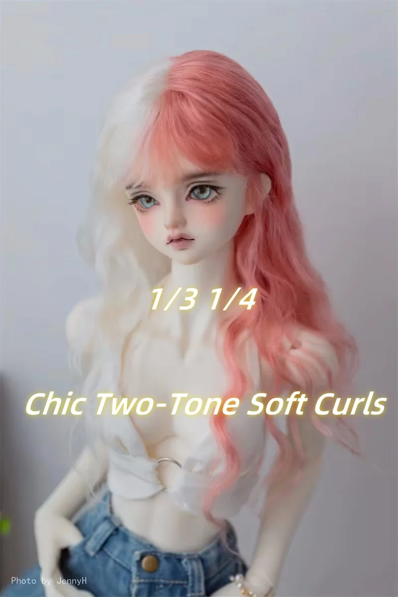 

Мягкая мохеровая прямая челка, двухцветные боковые длинные волосы, 1/3 1/4, красочный вьющийся парик, фиолетовый точечный инвентарь, аксессуары для кукол BJD для девочек