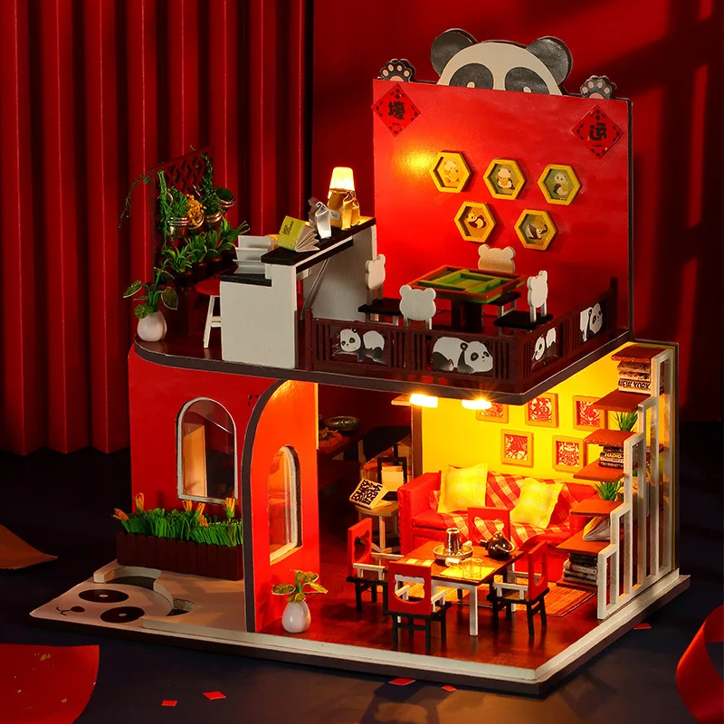 DIY الباندا السنة الجديدة منزل مصغرة أطقم منمذجة اليدوية الجمعية فيلا الإبداعية هدية عيد ميلاد الحاضر #2