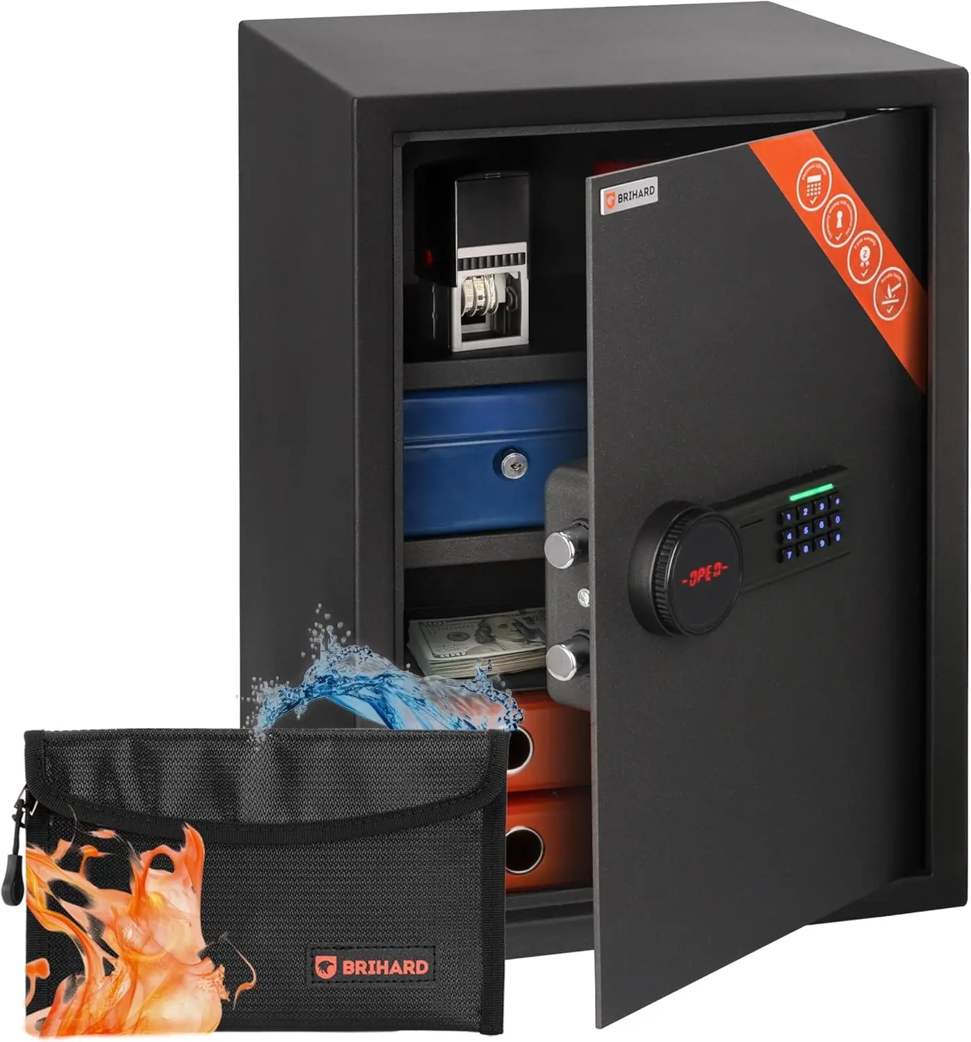 Cassaforte elettronica LCD Business XL 19,69"A x 13,78"L x 14,17"D con borsa ignifuga, grande cassaforte digitale per ufficio 2,12 piedi cubi con 2