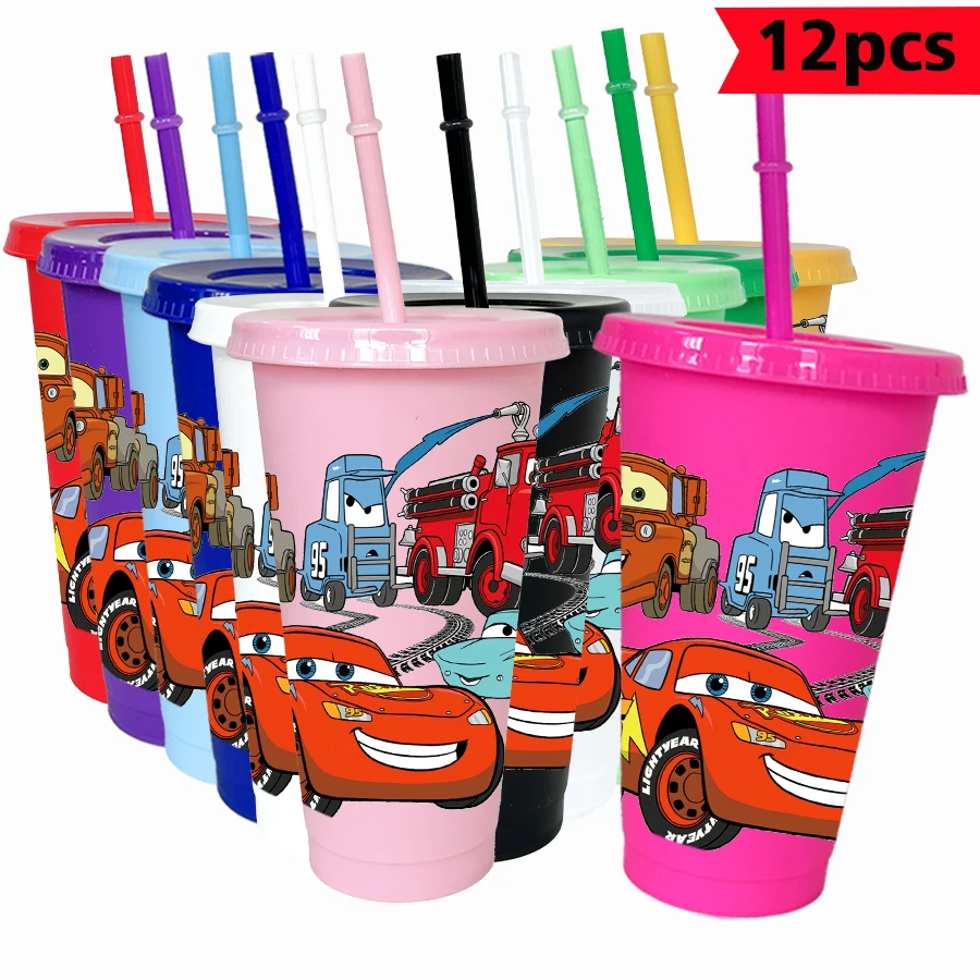 

12 шт./упак. Disney Car Lightning McQueen 26 унций цветной пластиковый стакан для дня рождения, питьевая посуда, кружка для сока, кофе