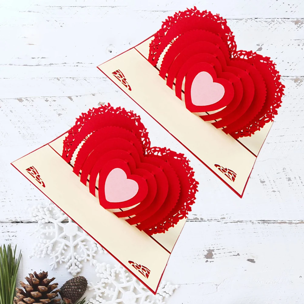 

2pcs 3D Heart Shaped Wedding Invitation Cards Romantic Greeting Paper Card For Valentine'S Day Eco-Friendly Creative Design Red