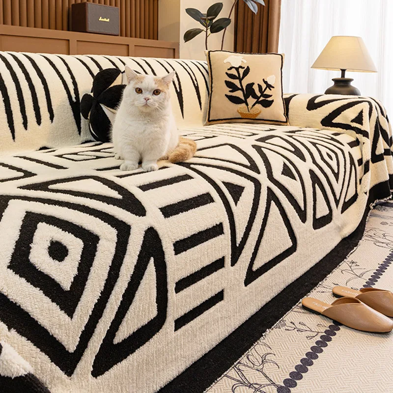 One Piece Full Cover Luxury Sofa Blanket Faux Fur Winter Cat Proof Non Slip & Stain Resistant