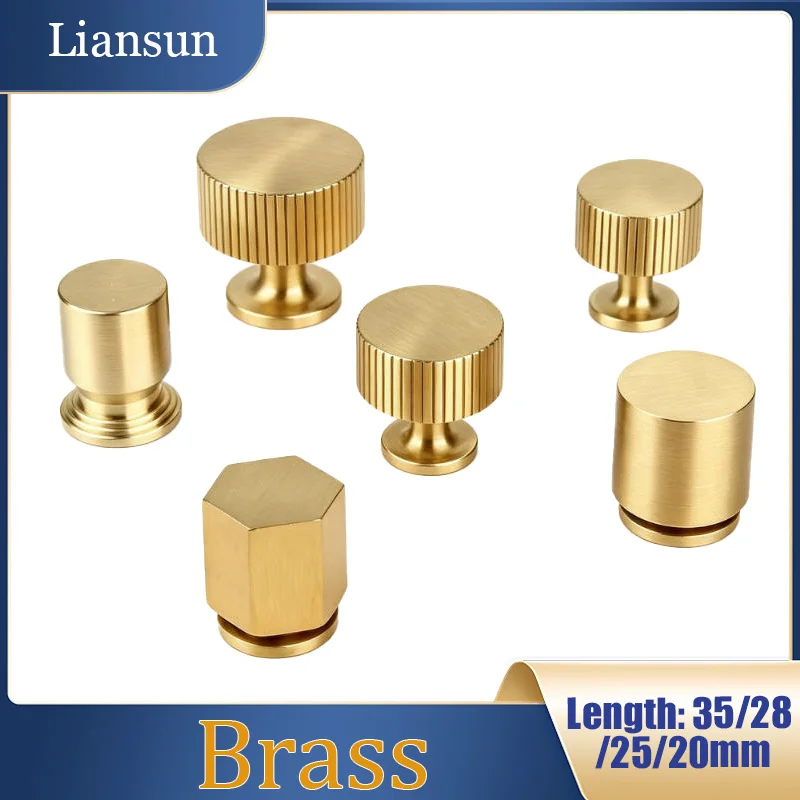 1PCS Brass Solid Round Vertical Pattern Furniture Handle Linear Pattern Cabinet Handle Hexagonal Cabinet Drawer Handle Home Use