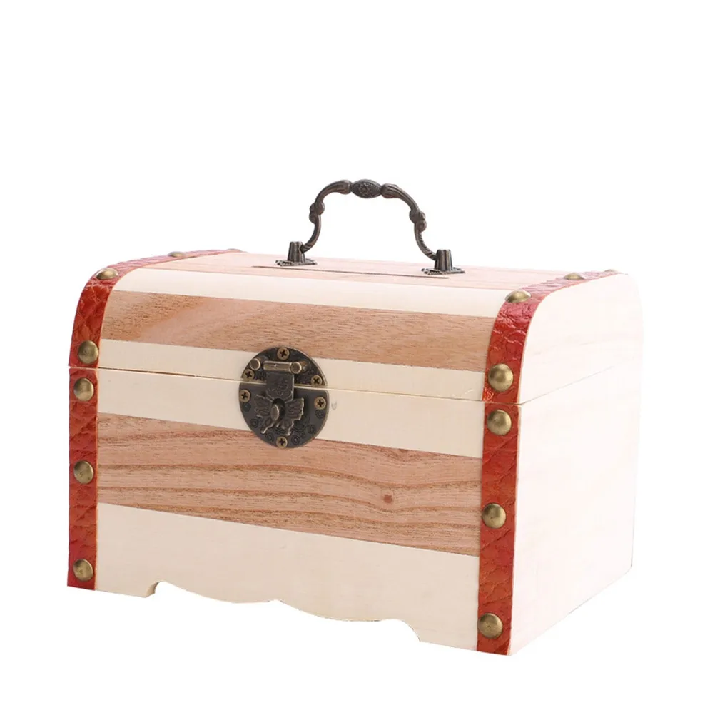 Mini Vintage Wooden Piggy Bank Coin Saving Box Cash Organizer Treasure Chest Storage Organizer Without Lock Size M