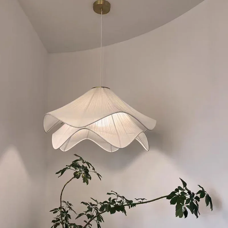 

Nordic Minimalist Cream Style Fabric Led Pendant Lights Living Room Bedroom Home Decor Chandelier Balcony Hanging Lamp Fixture