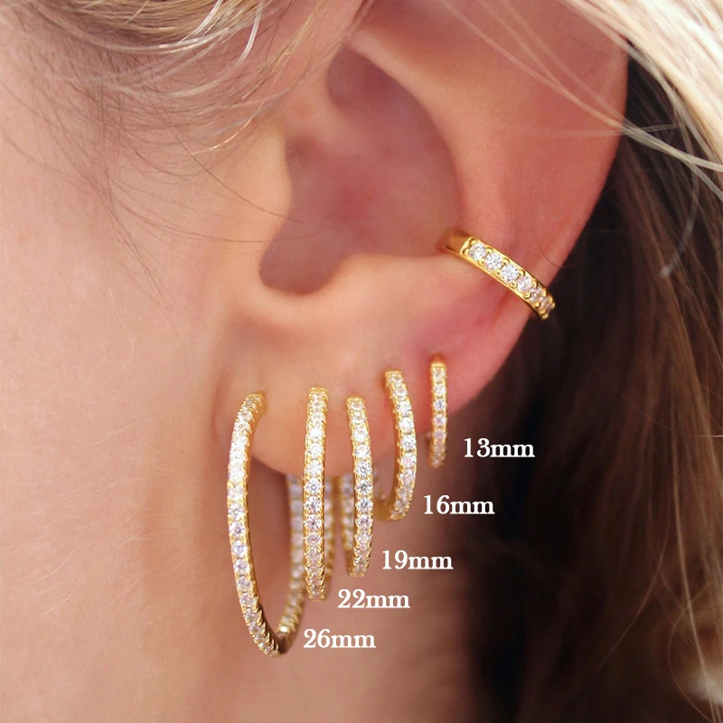 TIANDE Gold Color Classic Big Hoop Earrings For Women Color Zircon Ear Cuffs Huggies Earrings 2023 Fashion Jewelry Wholesale