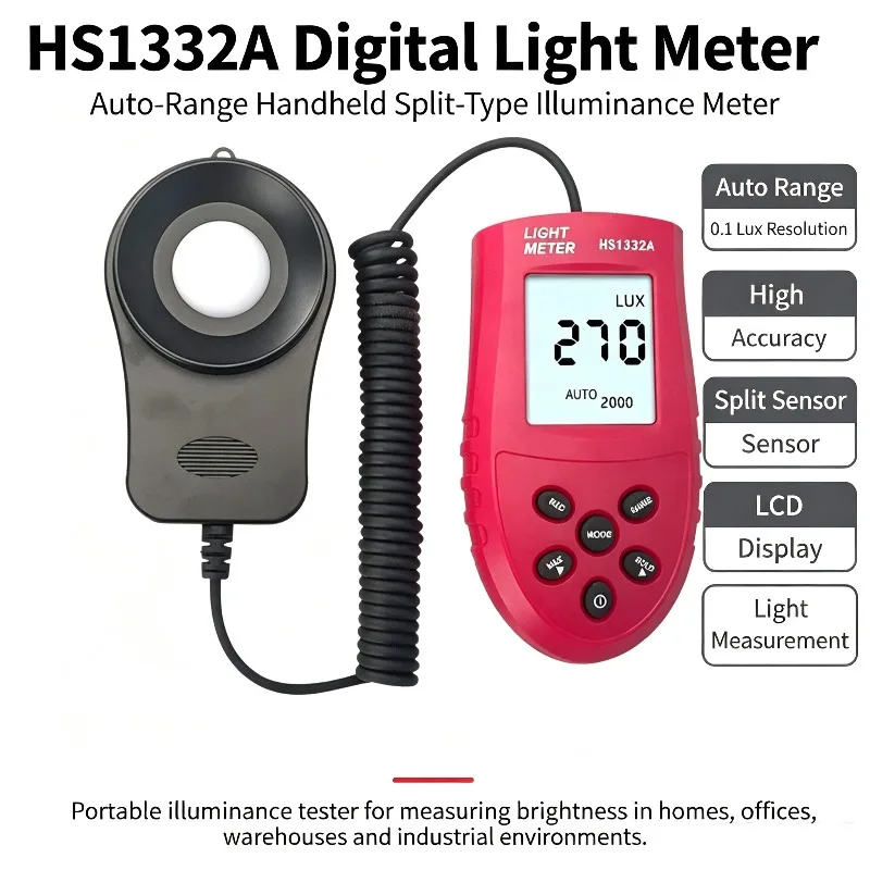 Digital Illuminance Light Meter, Handheld Split Type Lux Tester, 0.1Lux Resolution Photometer for Plant Lighting