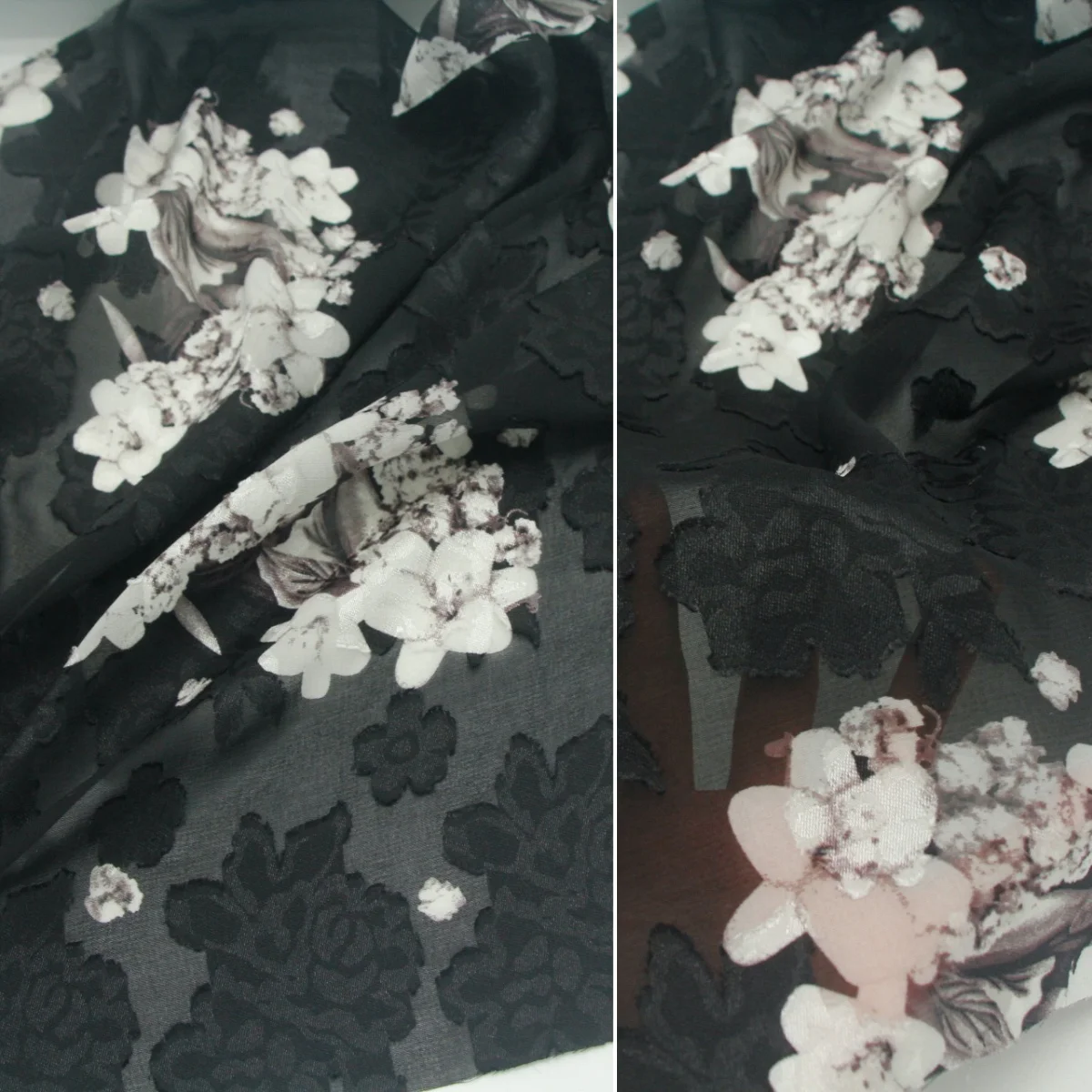 

Ele Semi-Transparent Bla Bot Ivory Rose Embroidered Chiffon Fabric Dr Hanfu Material Floral Patterned Crted