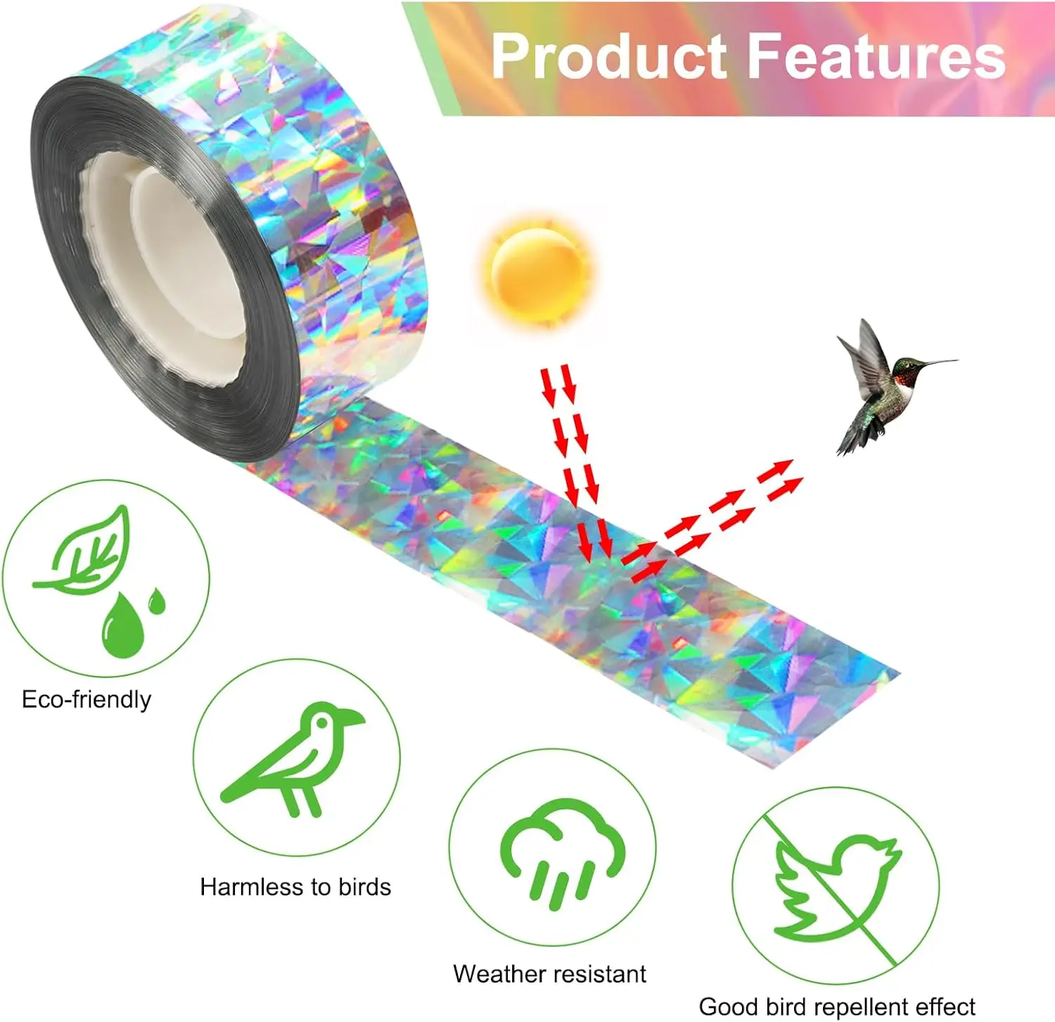 Double Sided Anti-Bird Reflective Tape Yard Pigeons Away Repellent Ribbon Garden Orchard Farm Scare Bird Laser Flashing Tapes