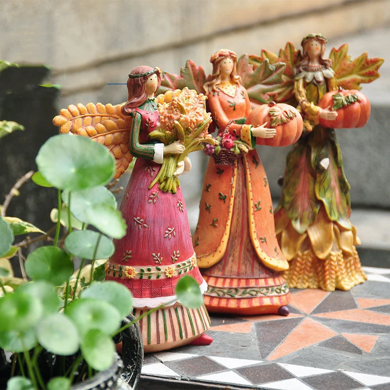 

Pastoral Autumn Harvest Happy Angel Resin Ornaments Garden Terrace Courtyard Furnishing Crafts Outdoor Villa Sculpture Adornment