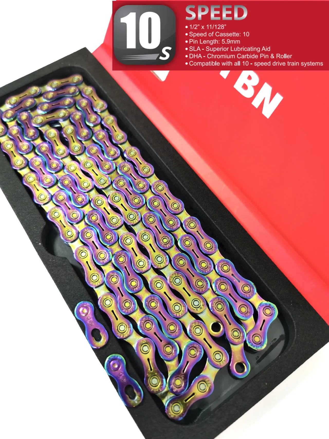 YBN SLAH10 Bike Chains MTB Mountain Road Bike Chains 10 Speed Half Hollow Bicycle Chain 116 Links Color Silver Black Gold