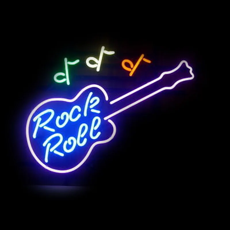 Neonbord voor gitaar Rock Rol Neonlampbord Muziek Handgemaakte echte glazen buis Versier kamermuur neonlichtbord neonaccessoire