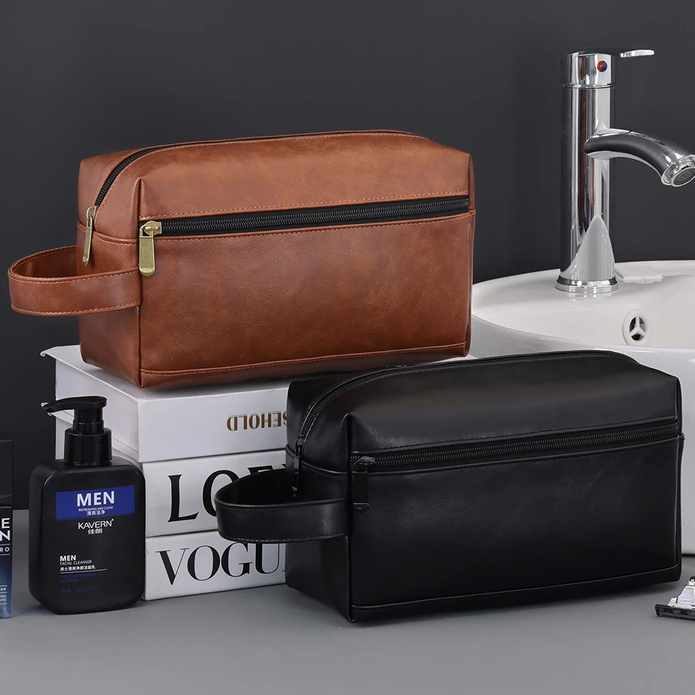 Small Size Men's Toiletry Bag ,Vintage PU Makeup Bag, Wash Bag, Cosmetic Water Cream Cleanser Face Cream Storage Bag For Travel