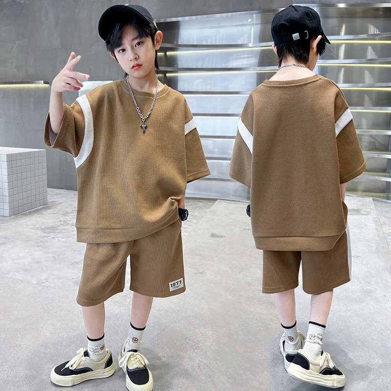 

2024 Boys Summer New Children's Sports and Leisure Fashion Children's Clothing Big Boy Handsome Clothes and Pants Two Piece Set