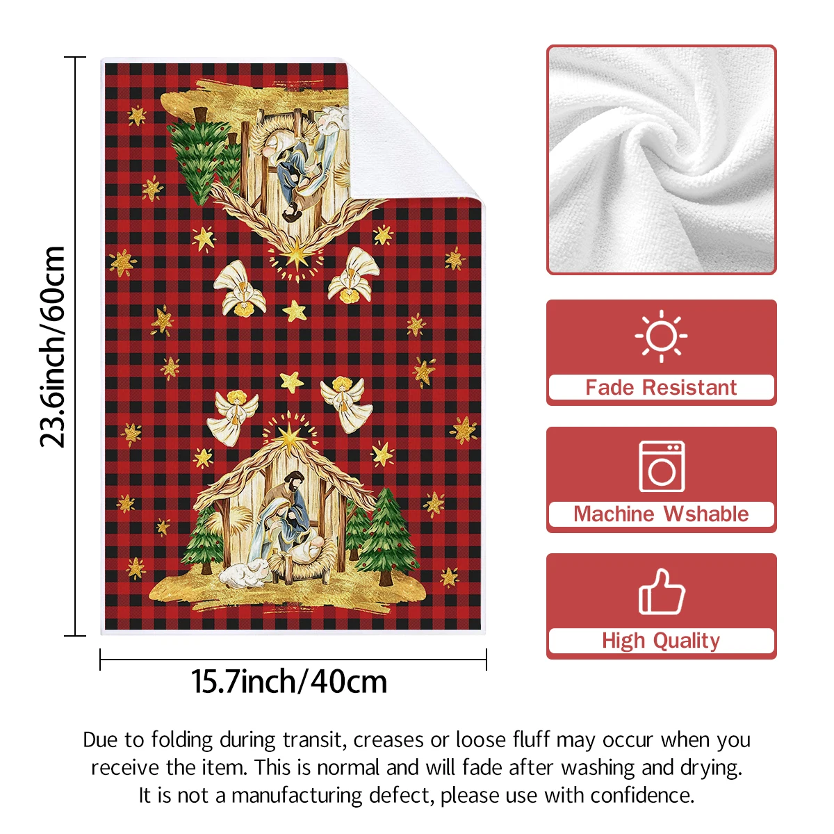 2/4/6Pcs Christmas Kitchen Towels, Nativity Manger Buffalo Plaid Print, Absorbent Dish Cloths, Tea Towels, Xmas Decor