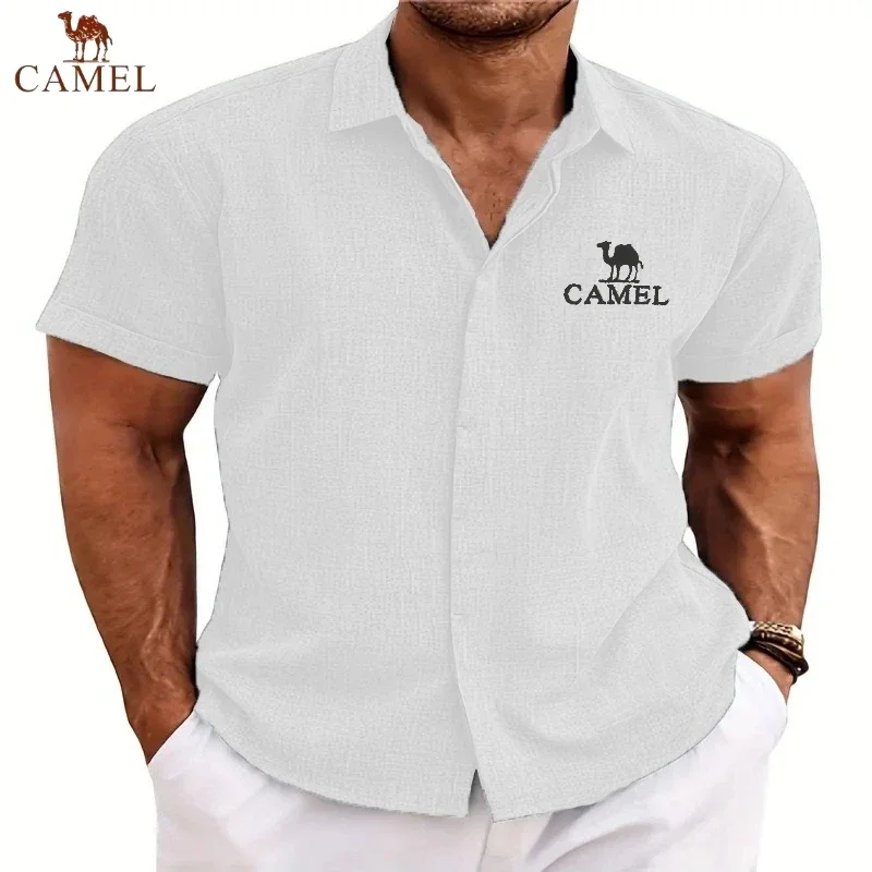 New Men's High-quality Embroidered Cotton Linen Short Sleeved Shirt for Summer Fashion, Casual, Cool and Breathable Polo Shirt