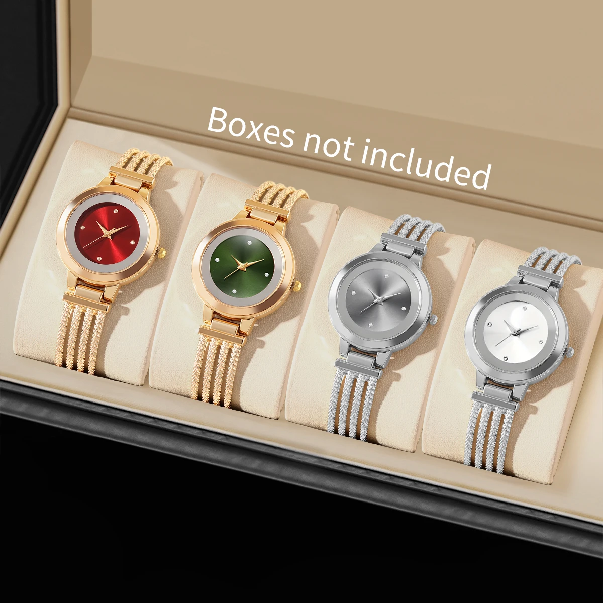 4pcs/set Women's Watch Elegant Fashion Simple Dial Trendy Leisure Classic Quartz Bracelet Watch (Box Not Included))