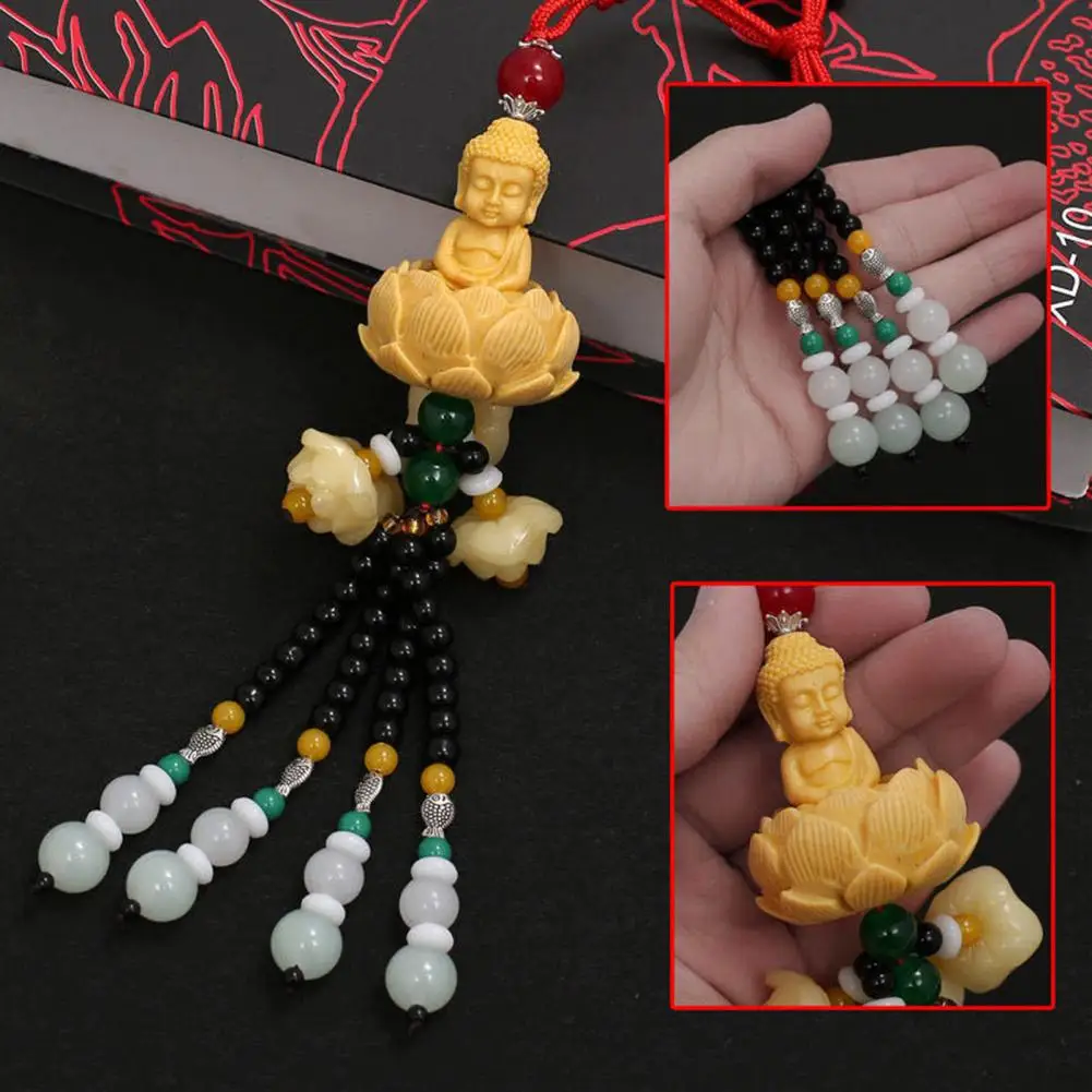 

Buddha Pendant Car Hanging Ornament with Lanyard Good Luck Charm Buddha Statue Car Rear View Mirror Hanging Decoration Ornament