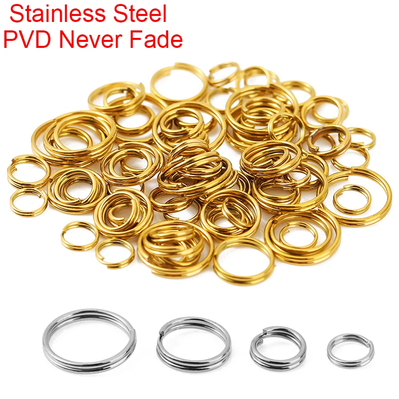 100pcs PVD Never Fade Stainless Steel Double Loop Jump rings 4 5 6 8 mm Split Rings Connectors For Diy Jewelry Making Findings
