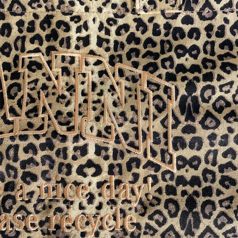 Unisex Leopard Print Embroidery Canvas Tote Bag Casual Handbag Reusable Shopping Bag Fashion Shoulder Bag for Men Women Daily - view 6