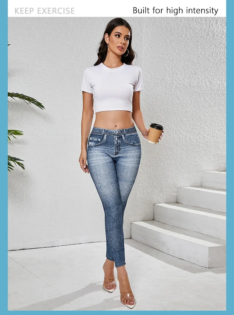 Vaqueros tobilleros ajustados de cintura alta con lavado medio clásico para mujer