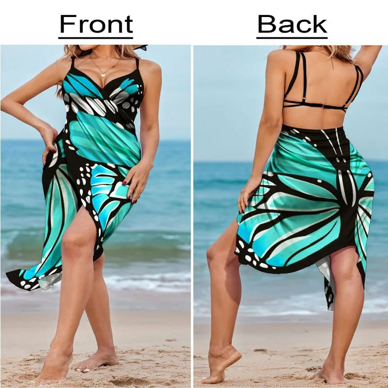 Sexy Butterfly Printed Cover Up Swimsuit Women's Dress Butterfly Swimsuit Cover Up Beachwear Butterfly Printed Halter One Piece