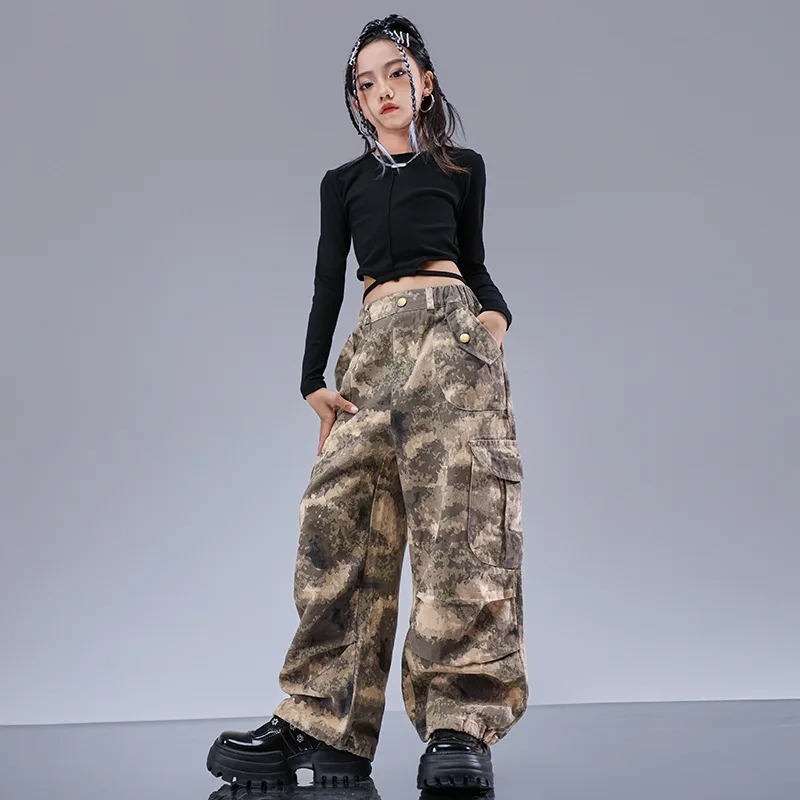 

Girls Kpop Hip Hop Clothing Camouflage Uniform Suit for Kids Jazz Dance Costume Clothes