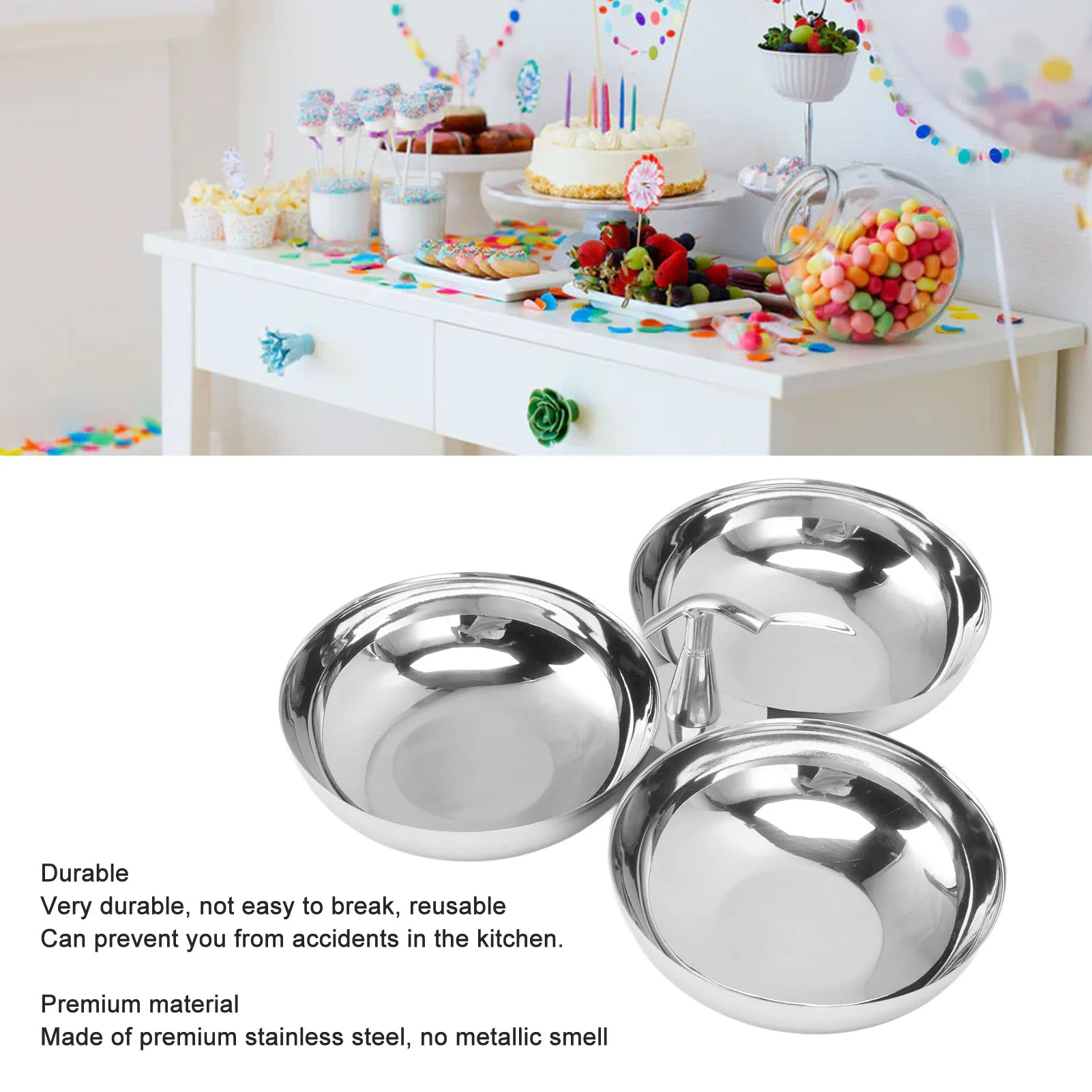 

Stainless Steel 3 in 1 Snack Bowl Set Dessert Plates Serving Dish for Serving Aperitifs Pickle Toppings Condiments Plate