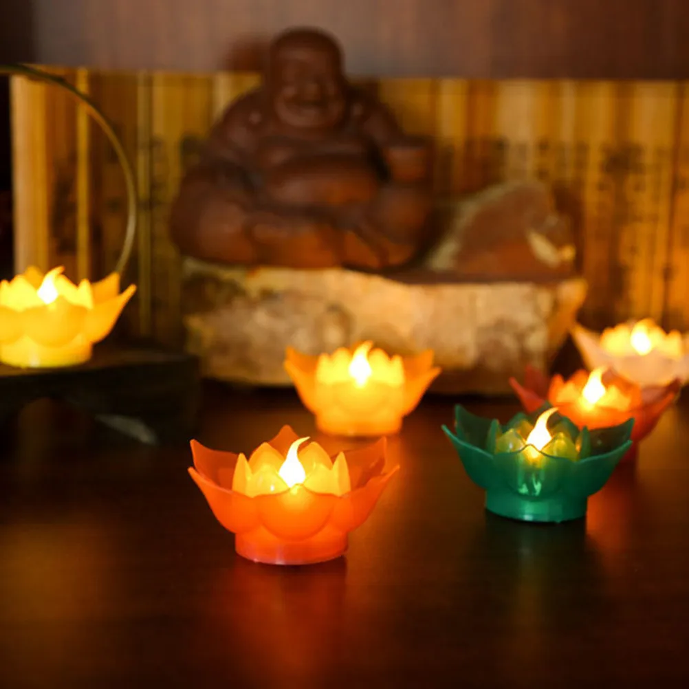 2Pcs LED Lotus Lantern Flameless Light for Buddha Altar Night Light Decor Mid-Autumn Wedding Romantic Ambient