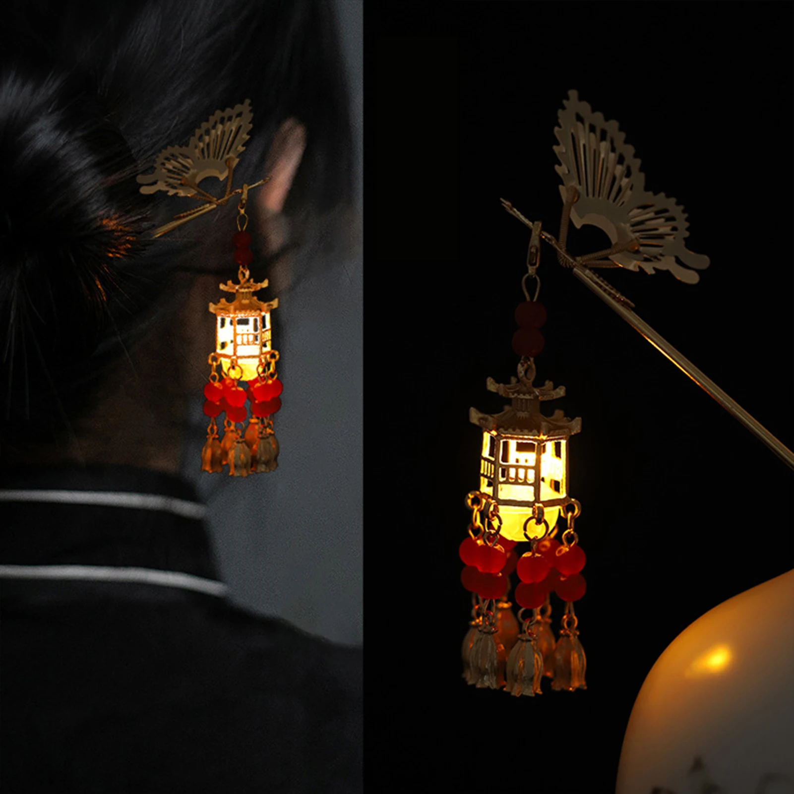 Ethnic Style Hairpins with Tassel Lamp, Alloy Hairpin Sticks for Birthday Gifts, Vintage Chinese Hair Accessories for Women view 3