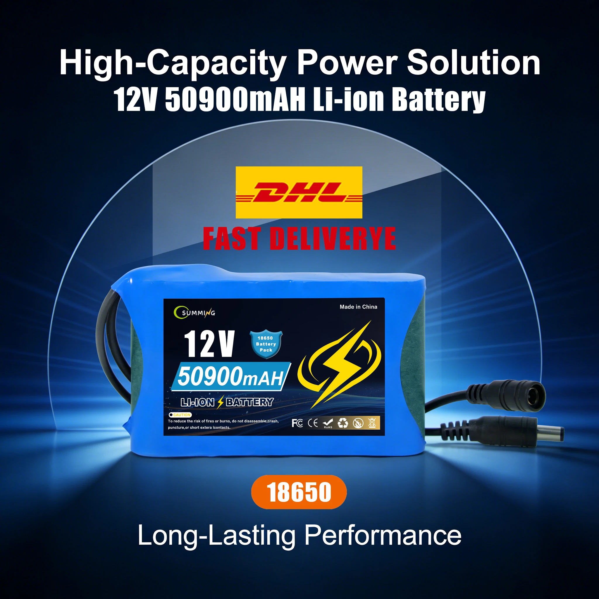 

12V 50900mAh LiFePO4 DeepCycle Battery 12.6V 50.9Ah 100% New for TrollingMotor, Solar Energy Storage + Charger