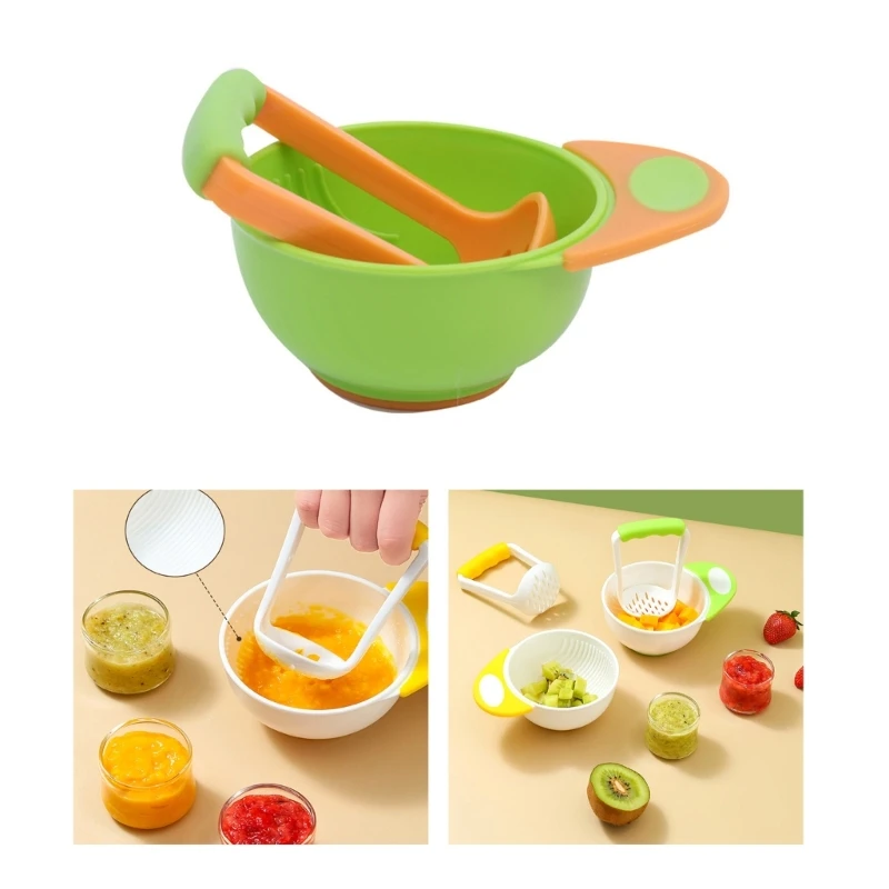 Baby Masher Bowl with Bowl Handle Masher Toddler Grinding Bowl QX2D