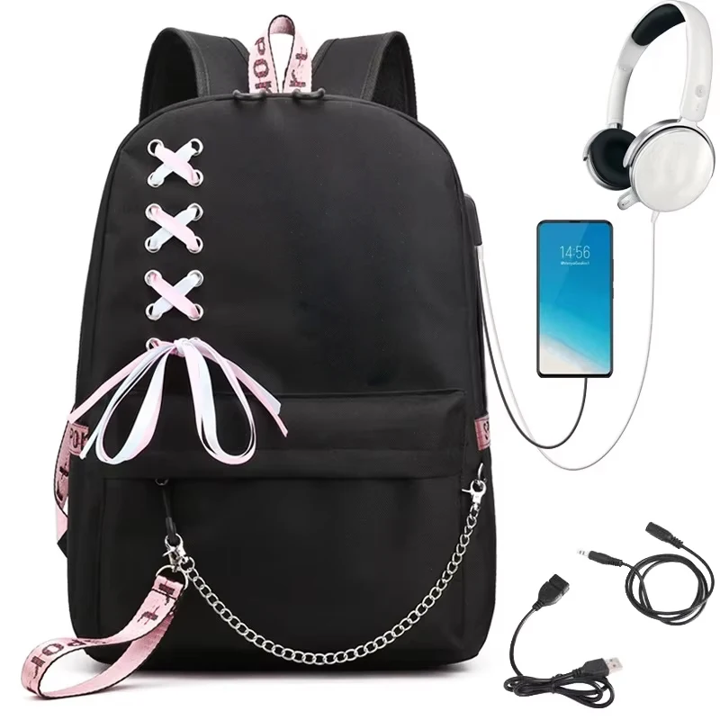 

Рюкзаки в стиле аниме «Снова в школу», модный женский школьный рюкзак, черные школьные сумки для девочек-подростков, Usb Mochila