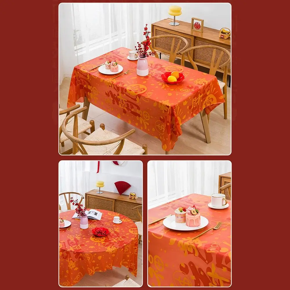 Durable Thickened Chinese New Year Table Cloth PEVA Oil-proof Tablecloth Waterproof Table Cover New Year Party Supplies