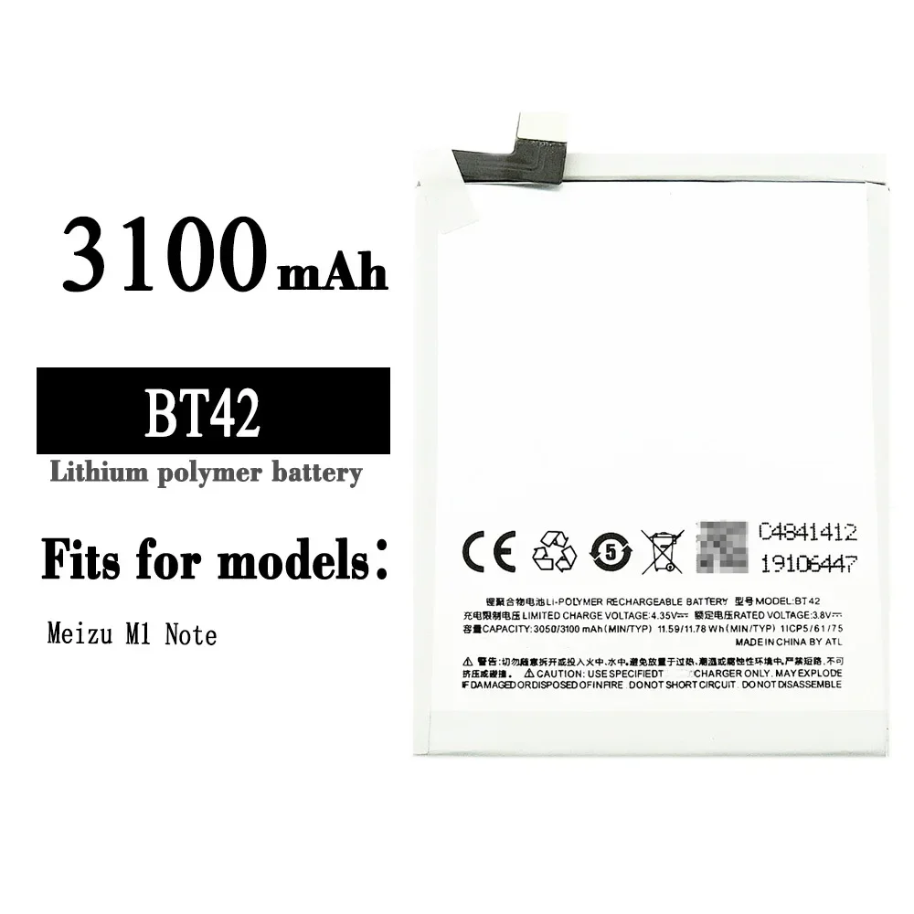 

Сменный аккумулятор BT42 для мобильного телефона Meizu M1 Note BT-42, 3100 мАч, встроенные новые литиевые батареи высокого качества