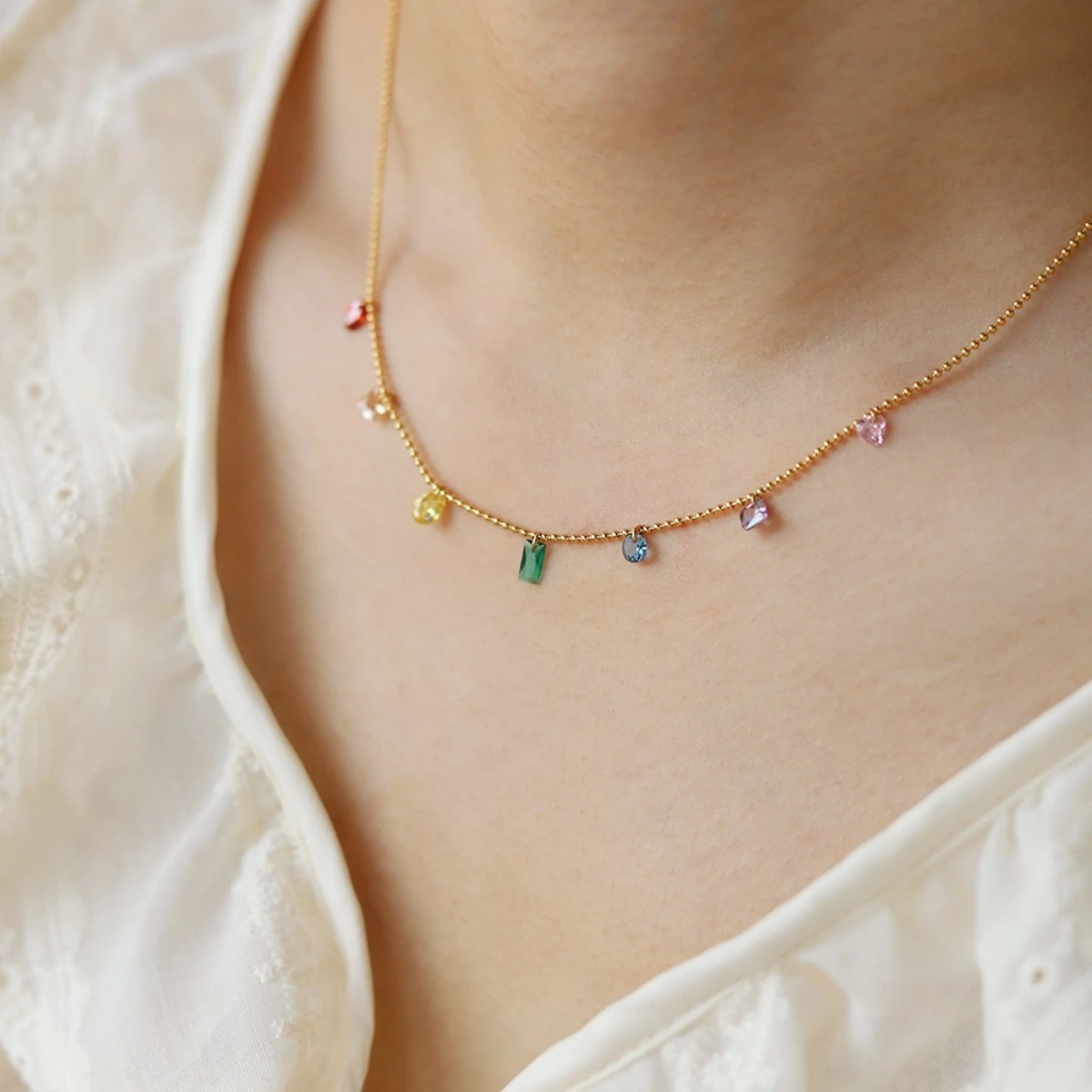 

Fantasy color zirconium necklace rainbow collarbone chain color diamond girl necklace