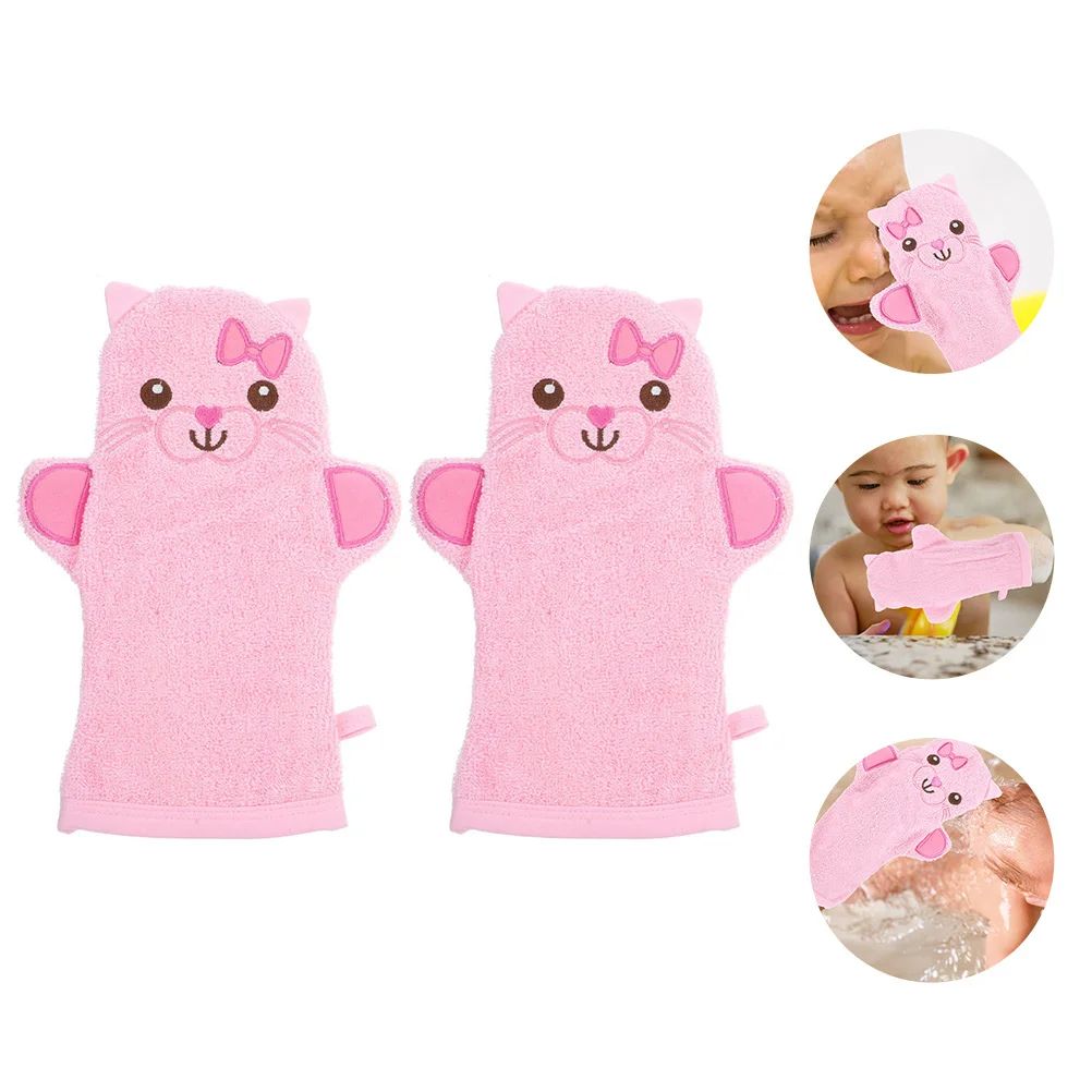 

2Pcs Adorable Animal Bath Mitt for Children Exfoliating Body Scrubber Soft Washcloth Glove for Face Neck Palm Cleaning Tool