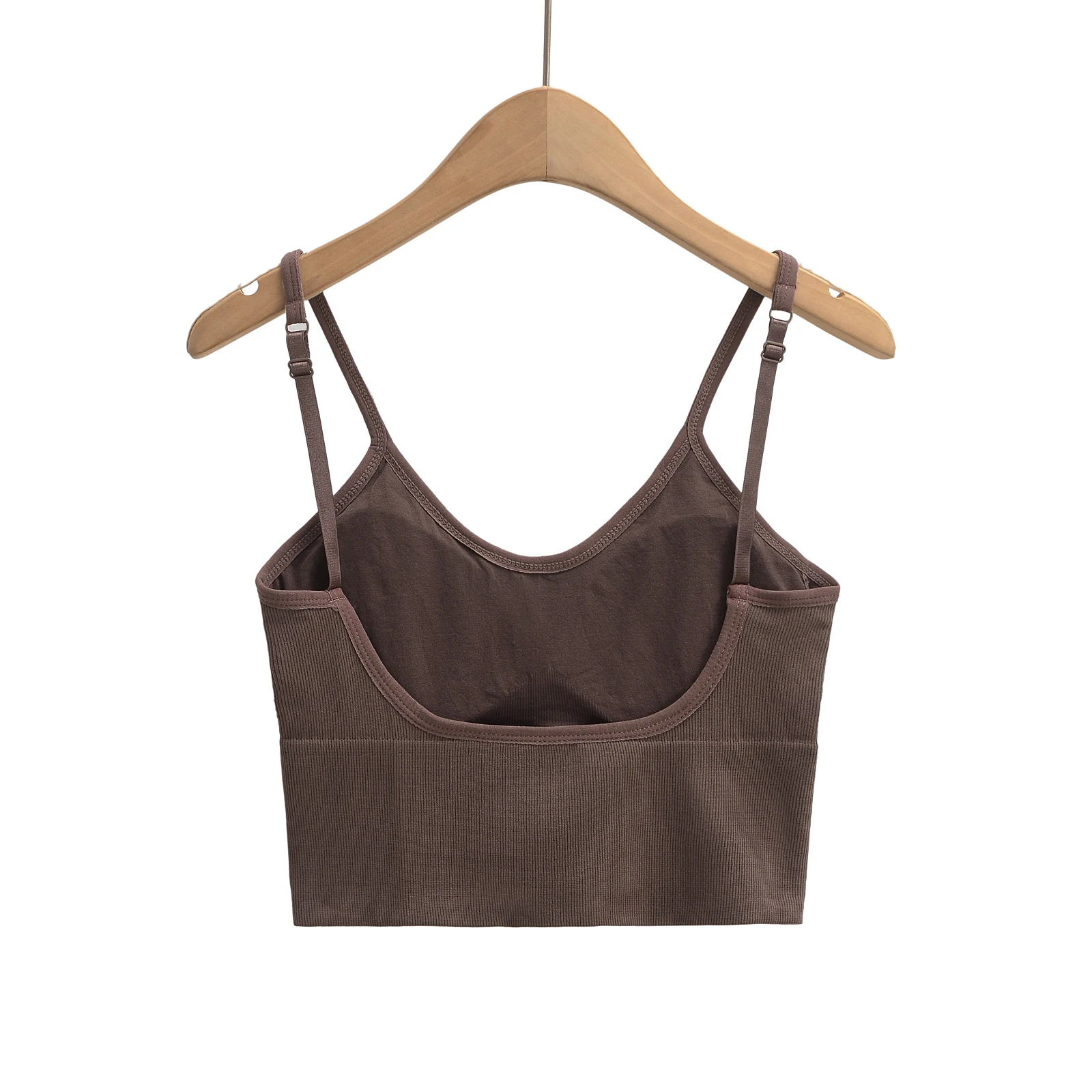 4 kolory 2025 Sexy With Pad Rib Knitting Cotton Camisole Camis Women Summer Yoga Bra Base Tank Tops Girl Slim Crop Top brown