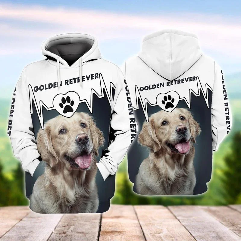 New Fashion 3D Cute Dog Golden Retriever Pattern Hoodie Sweatshirts Men Women Tops Casual Long Sleeve Pullover Print Hoodies