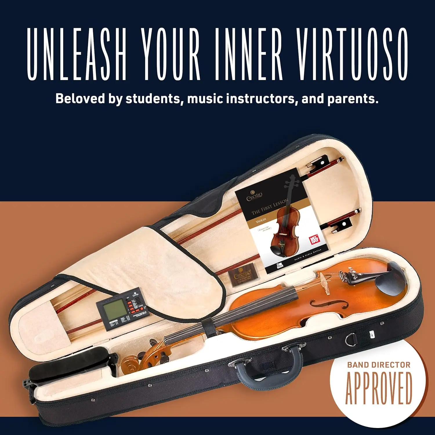 Solidwood Ebony Fitted Violin with D'Addario Prelude Strings, Size 4/4 (Full Size)