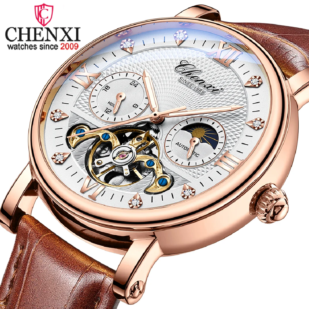 

CHENXI Watch Men Moon Phase Watches Top Brand Luxury Tourbillon Automatic Mechanical Wristwatches Men Relogio Masculino 2023