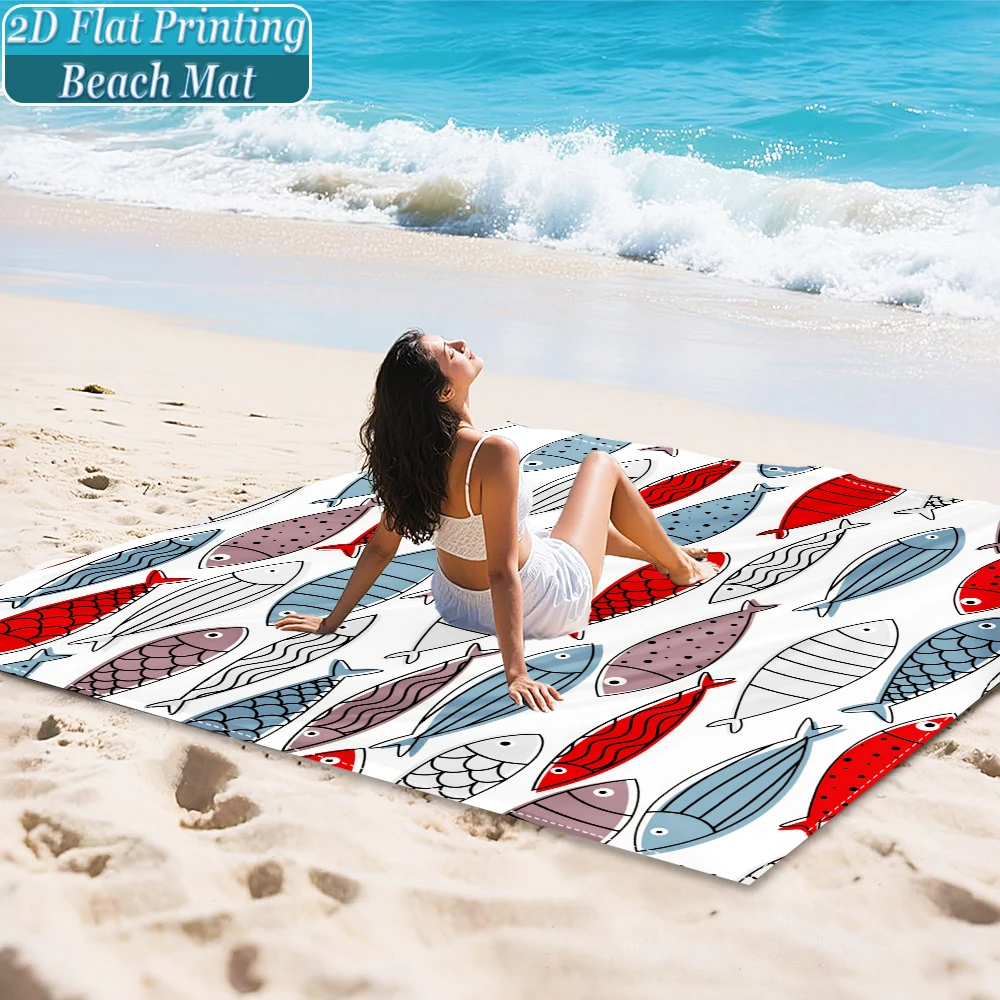1-Piece Set, Summer Outdoor Beach Mat, Includes 4 Ground Stakes, Unique Printed Design, Fade-Resistant, Lightweight, Quick-Drying, Easy to Carry, Windproof and Sandproof, Fashionable and Trendy Outdoor Activity Decoration, Suitable for Beach, Camping, Picnics, Parties