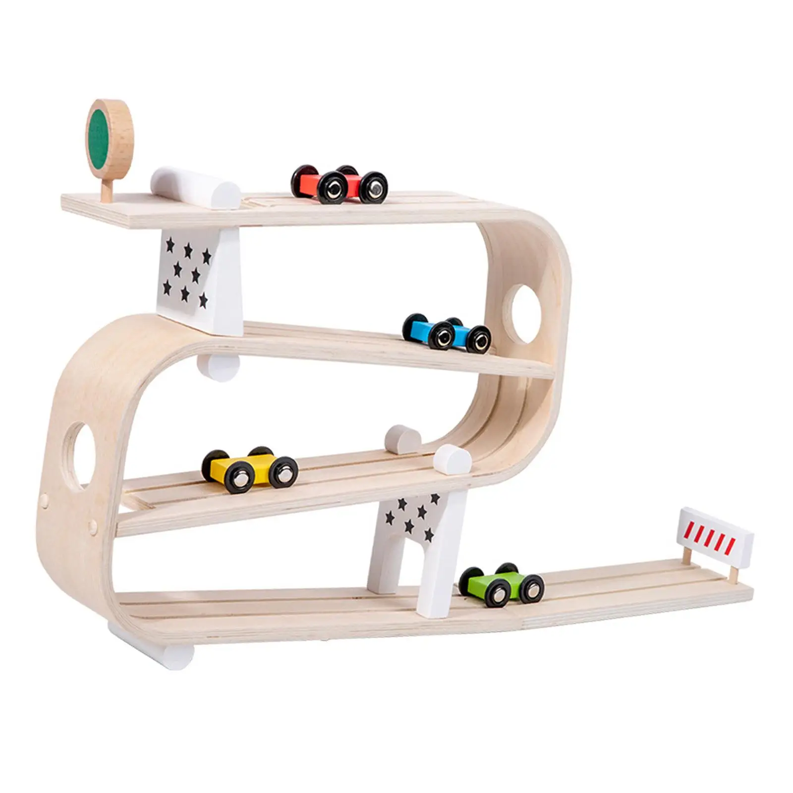 

Wooden Cars Playset Parent Child Interaction Montessori with Track Toy