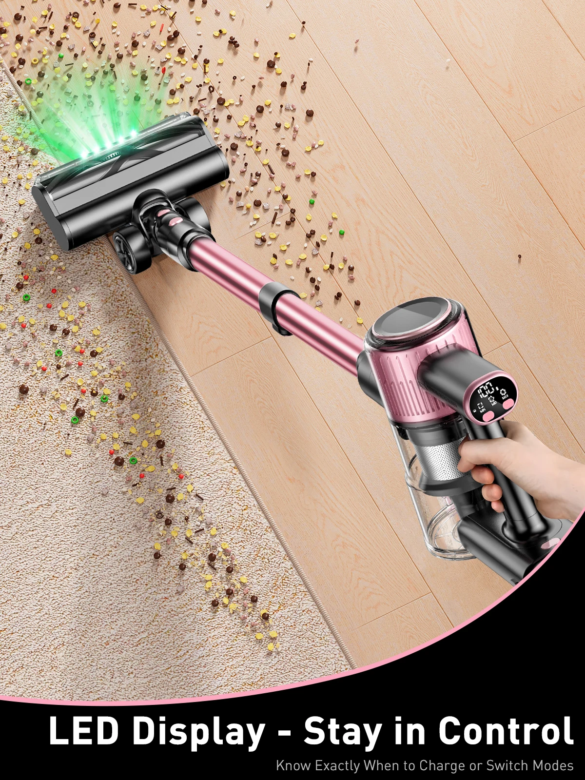 Aspiradora inalámbrica, 40Kpa/500W/45min, potente aspiradora de varilla 10 en 1 para el hogar, pelo de mascotas, suelo duro, alfombra