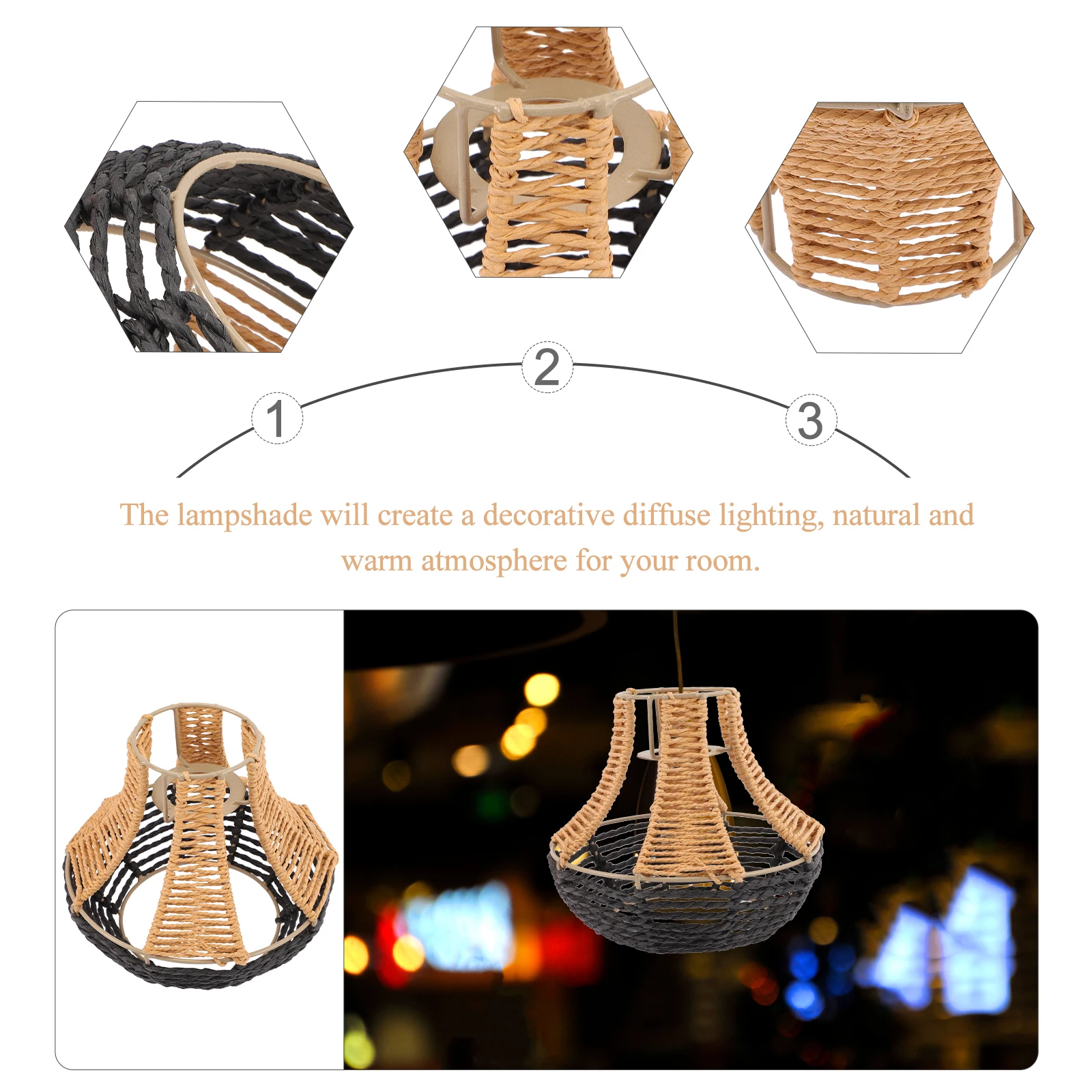 

Chandelier Imitation Rattan Lampshade Country Decor Pendant Lights Metal Wicker Woven